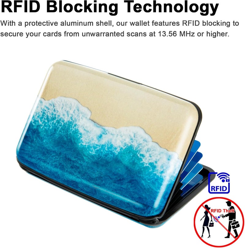 Kaabao حامل بطاقة الائتمان، محفظة بطاقات معدنية مع تقنية حجب RFID، علبة بطاقات صلبة ألومنيوم ميني نحيفة للنساء والرجال (شاطئ) - Image 4